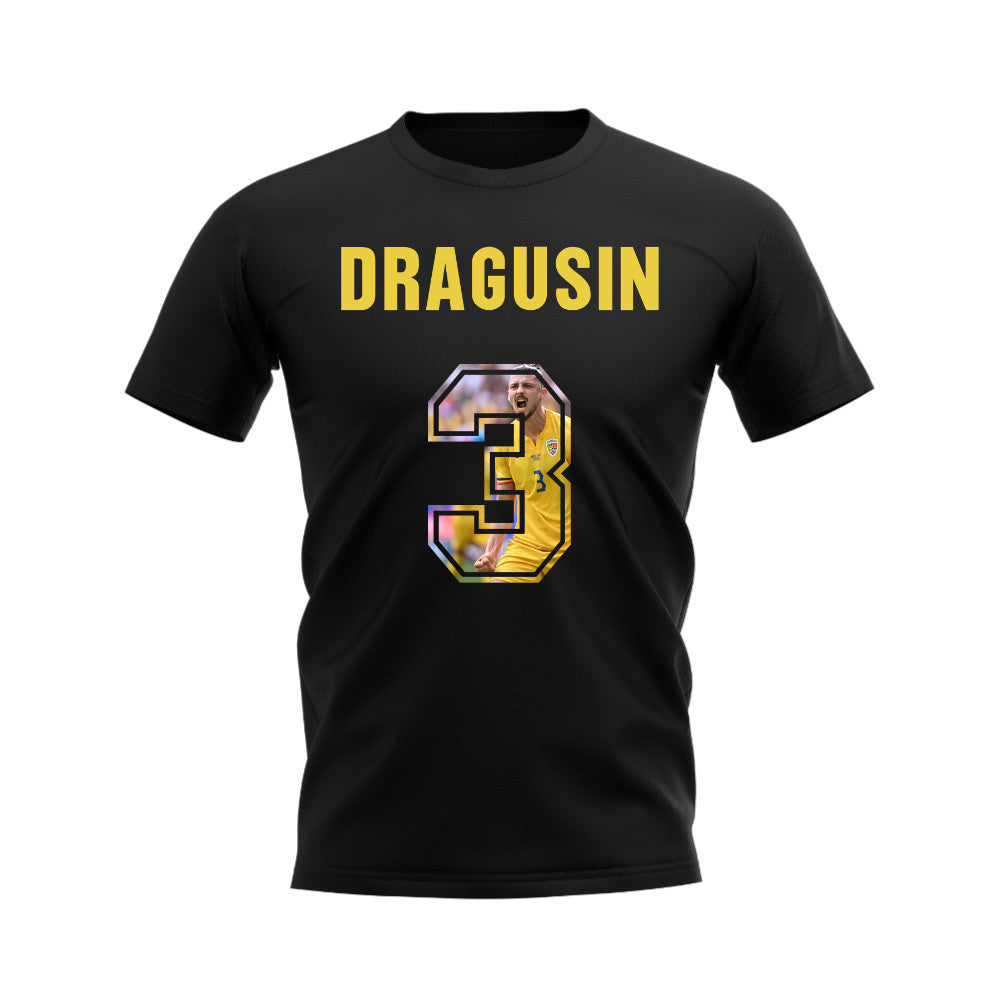 Radu Dragusin Name And Number Romania T-Shirt (Black)  UKSoccershop   