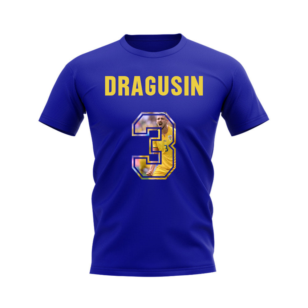 Radu Dragusin Name And Number Romania T-Shirt (Blue)  UKSoccershop   