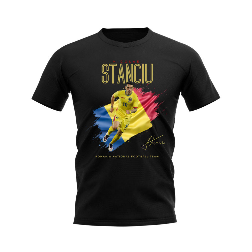 Nicolae Stanciu Flag and Player Romania T-Shirt (Black)  UKSoccershop   