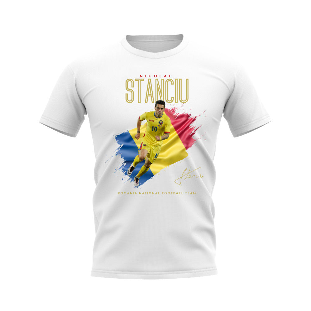 Nicolae Stanciu Flag and Player Romania T-Shirt (White)  UKSoccershop   