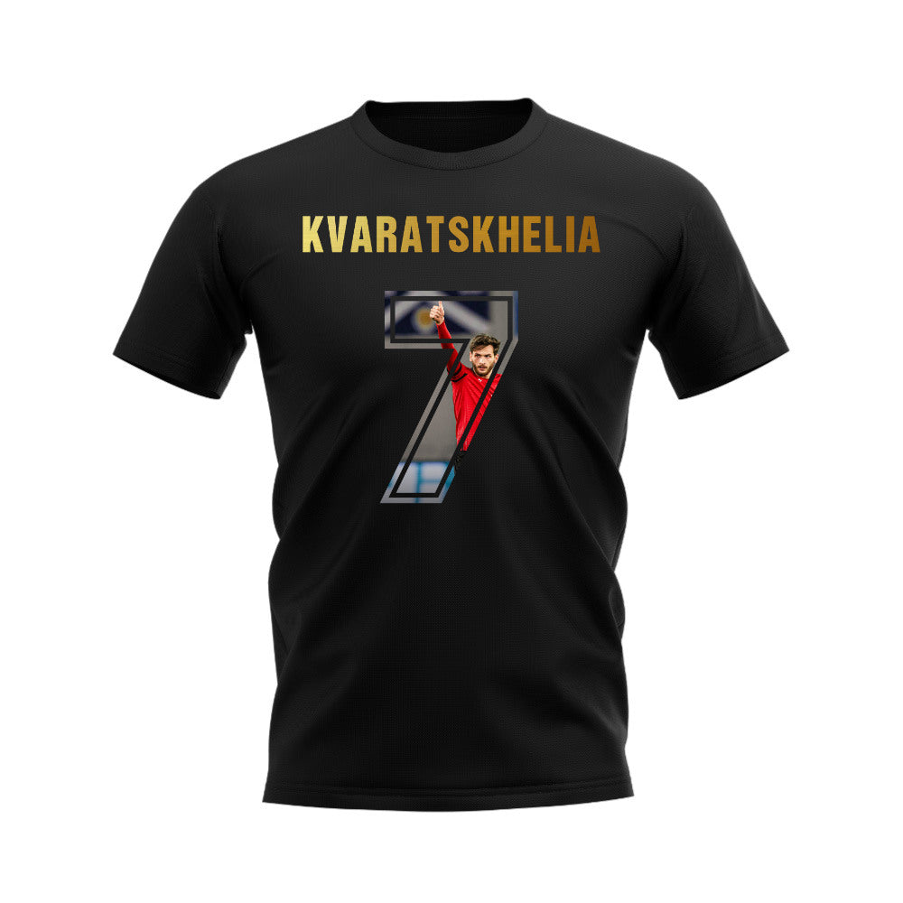 Khvicha Kvaratskhelia Name And Number Georgia T-Shirt (Black)  UKSoccershop   