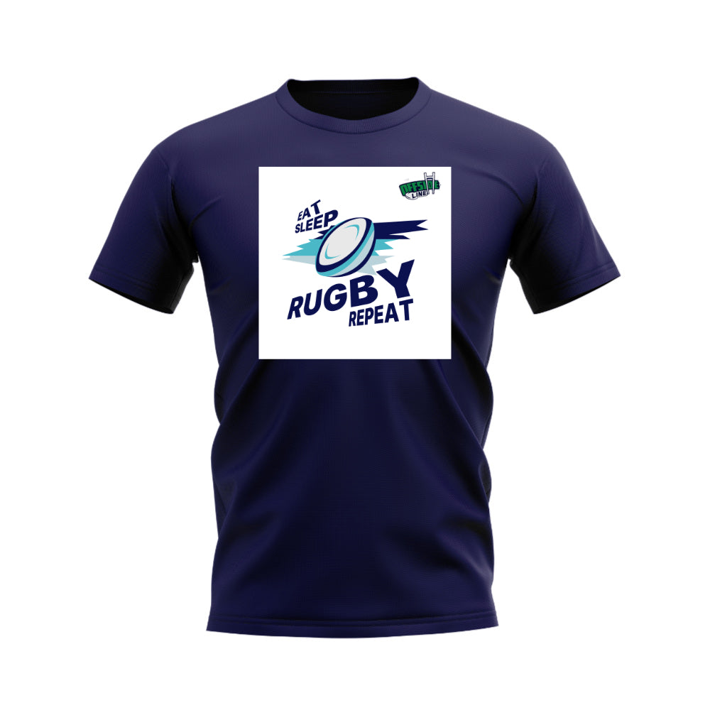 Eat, Sleep, Rugby Repeat T-Shirt - Version 5 (Navy/White) UKSoccershop