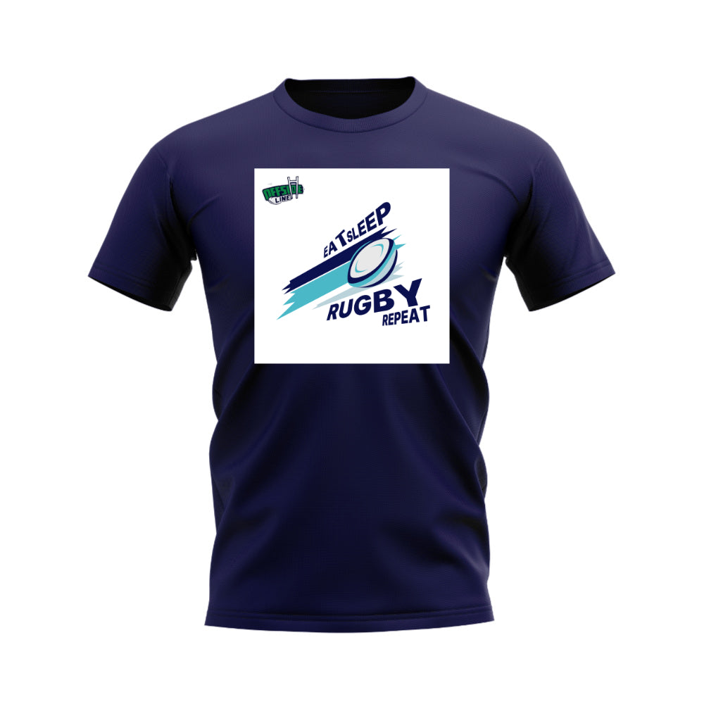 Eat, Sleep, Rugby Repeat T-Shirt - Version 4 (Navy/White) UKSoccershop