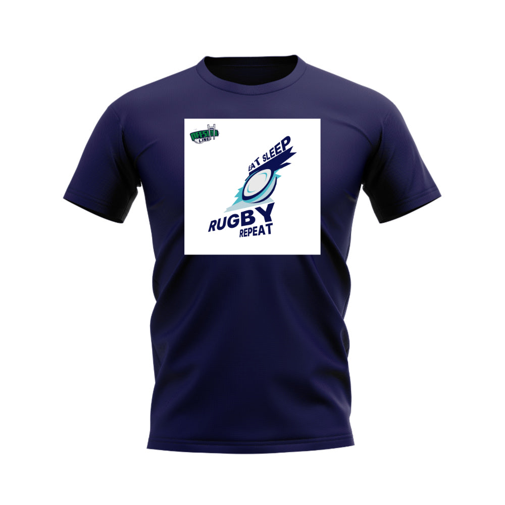 Eat, Sleep, Rugby Repeat T-Shirt - Version 3 (Navy/White) UKSoccershop