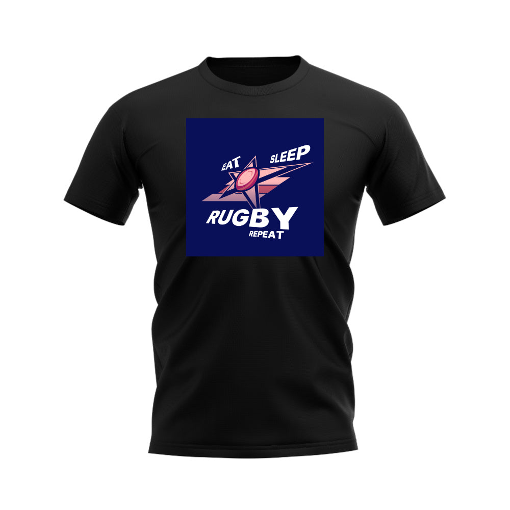 Eat, Sleep, Rugby Repeat T-Shirt - Version 2 (Black/Navy) UKSoccershop