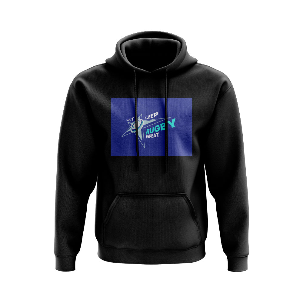 Eat, Sleep, Rugby Repeat Hoody - Version 1 (Black/Blue) UKSoccershop