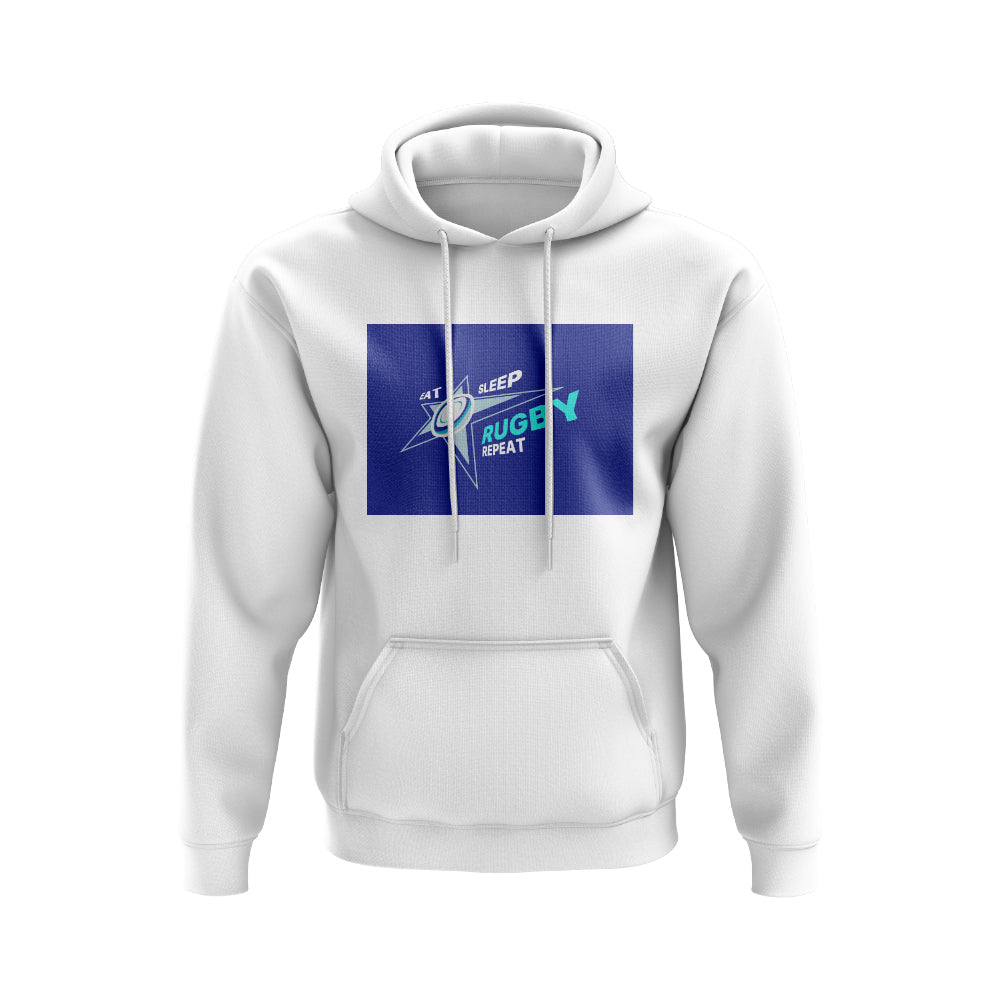 Eat, Sleep, Rugby Repeat Hoody - Version 1 (White/Blue) UKSoccershop