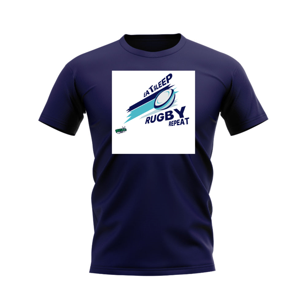 Eat, Sleep, Rugby Repeat T-Shirt - Version 6 (Navy/White) UKSoccershop