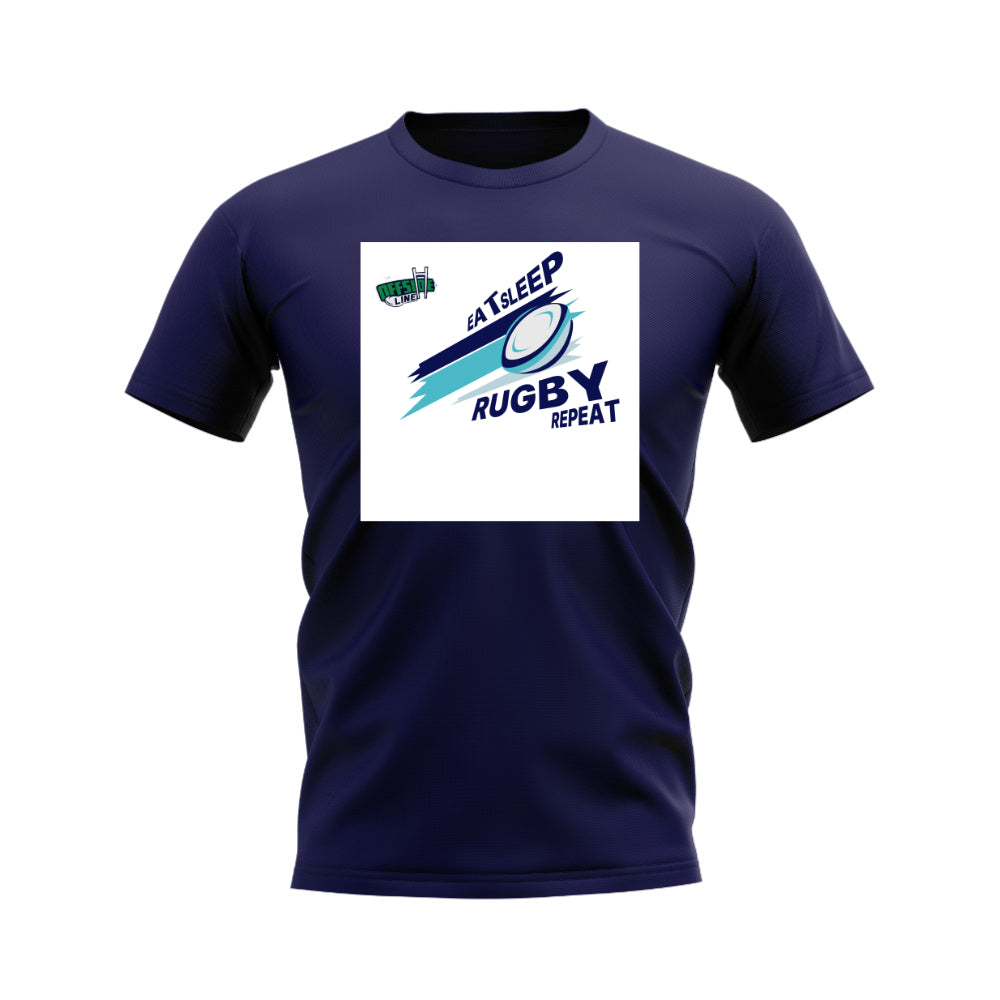 Eat, Sleep, Rugby Repeat T-Shirt - Version 7 (Navy/White) UKSoccershop