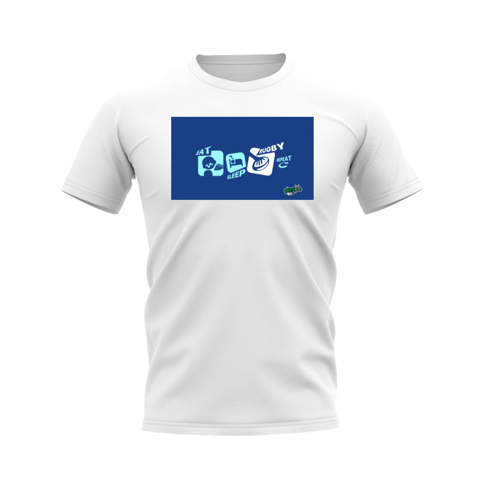 Eat, Sleep, Rugby Repeat T-Shirt - Version 9 (White/Blue) UKSoccershop