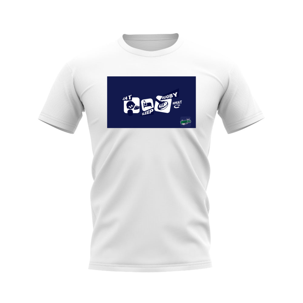 Eat, Sleep, Rugby Repeat T-Shirt - Version 11 (White/Navy) UKSoccershop