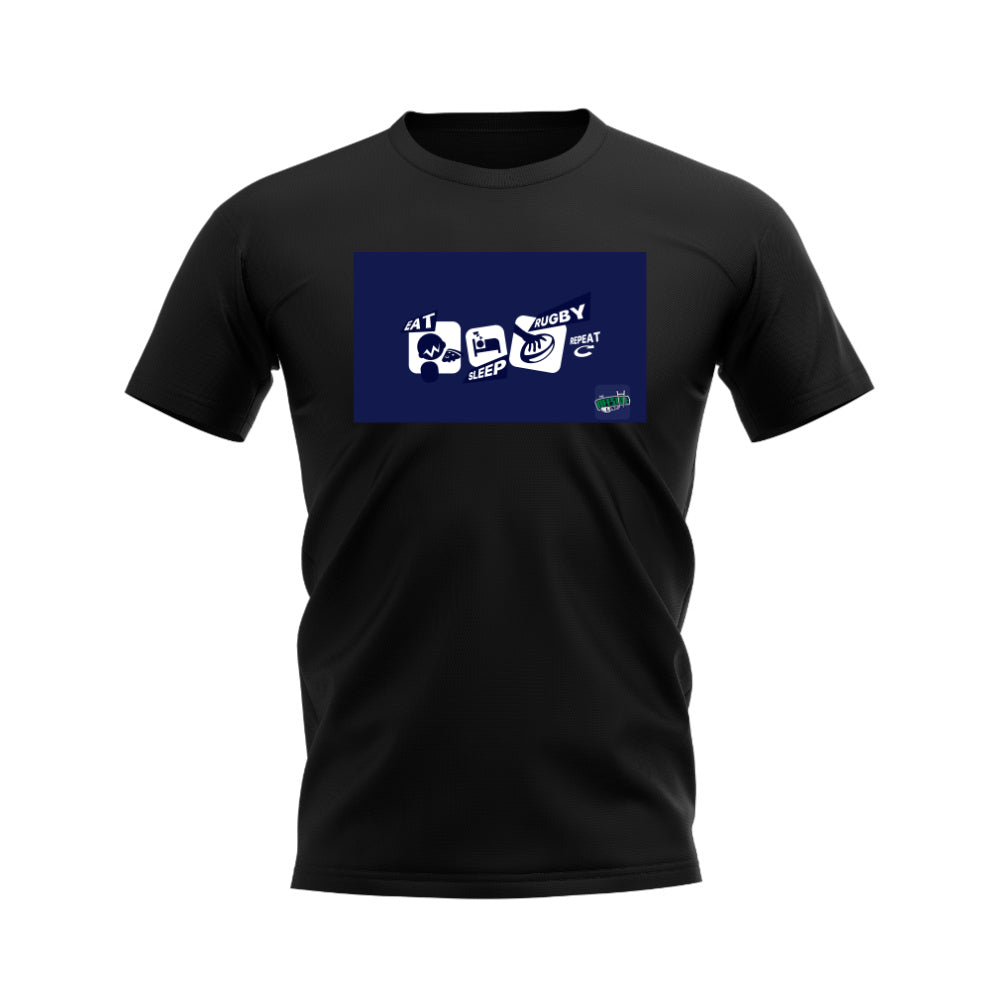 Eat, Sleep, Rugby Repeat T-Shirt - Version 11 (Black/Navy) UKSoccershop