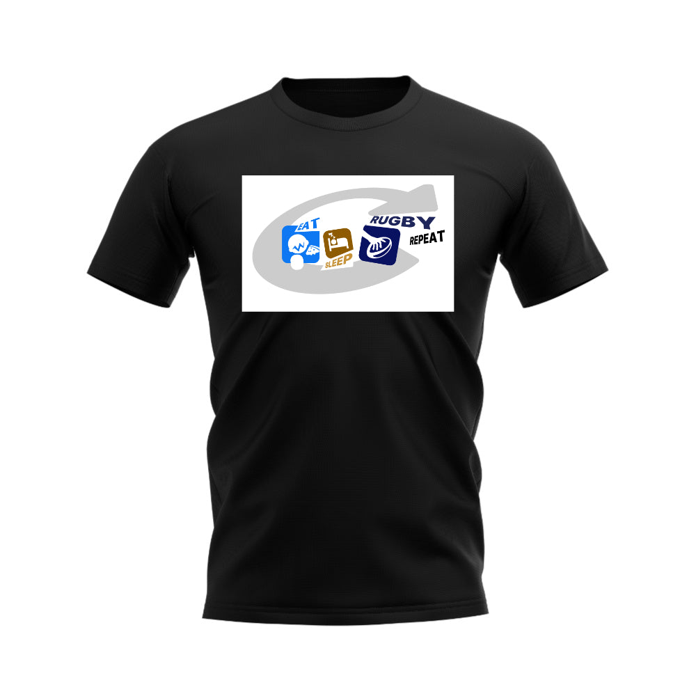 Eat, Sleep, Rugby Repeat T-Shirt - Version 12 (Black/White) UKSoccershop