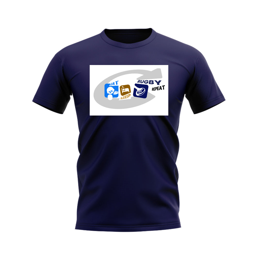 Eat, Sleep, Rugby Repeat T-Shirt - Version 12 (Navy/White) UKSoccershop