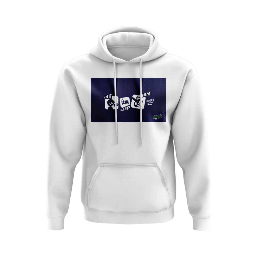 Eat, Sleep, Rugby Repeat Hoody - Version 11 (White/Navy) UKSoccershop