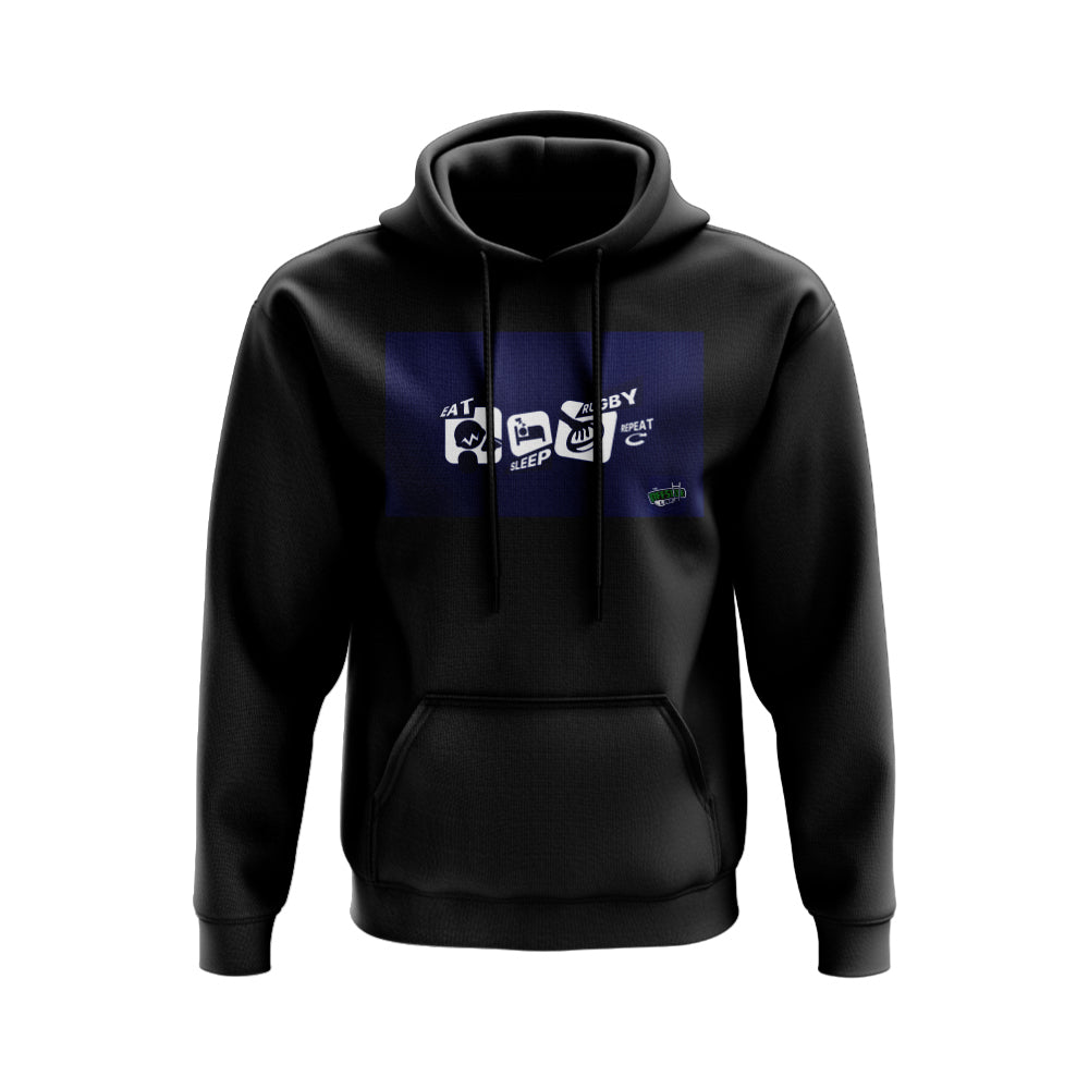 Eat, Sleep, Rugby Repeat Hoody - Version 11 (Black/Navy) UKSoccershop