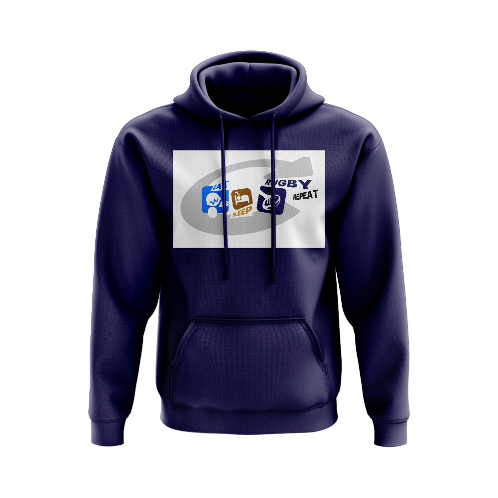 Eat, Sleep, Rugby Repeat Hoody - Version 12 (Navy/White) UKSoccershop