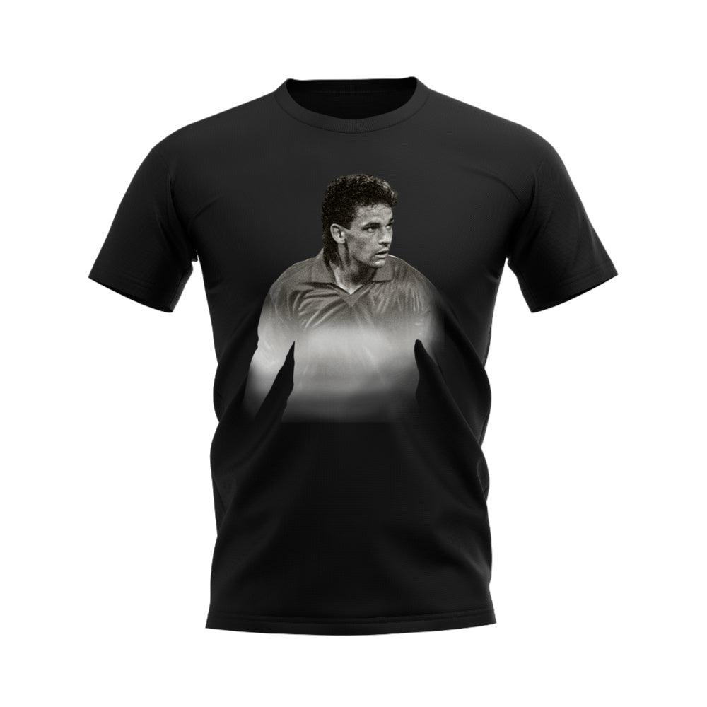 Roberto Baggio Italy Legend T-Shirt (Black) UKSoccershop