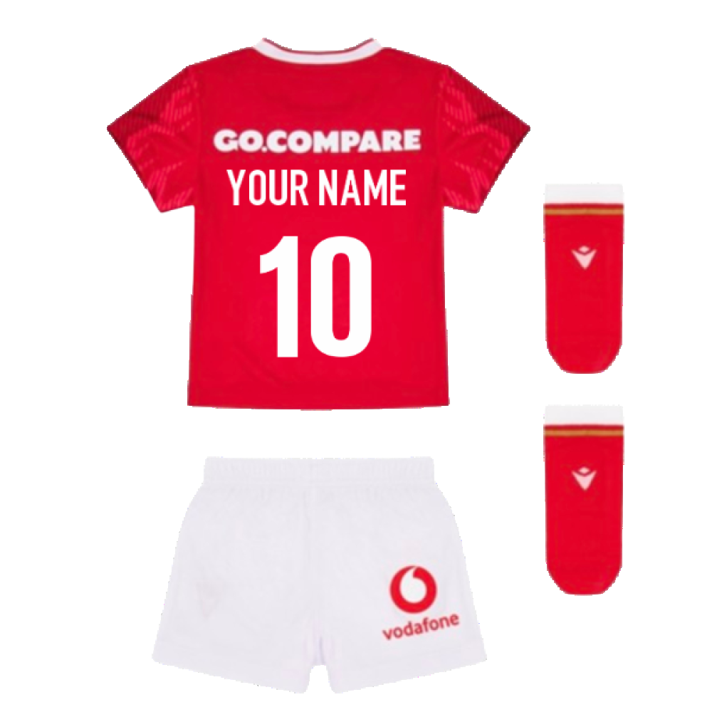 2024-2025 Wales Home Rugby Baby Kit (Your Name) Product - Hero Shirts Macron   