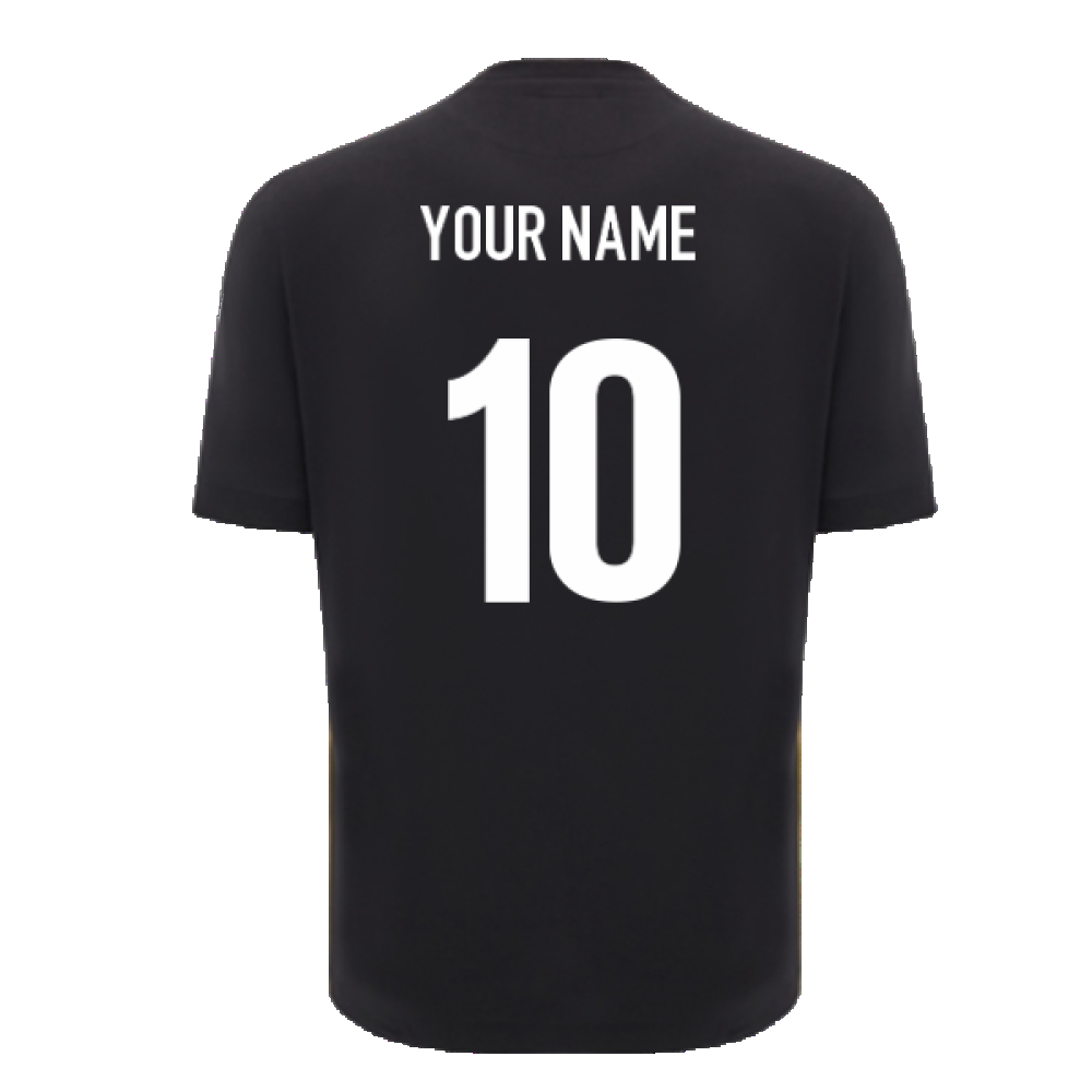 2024-2025 Wales Rugby Travel Cotton T-Shirt (Black) (Your Name) Product - Hero Shirts Macron   