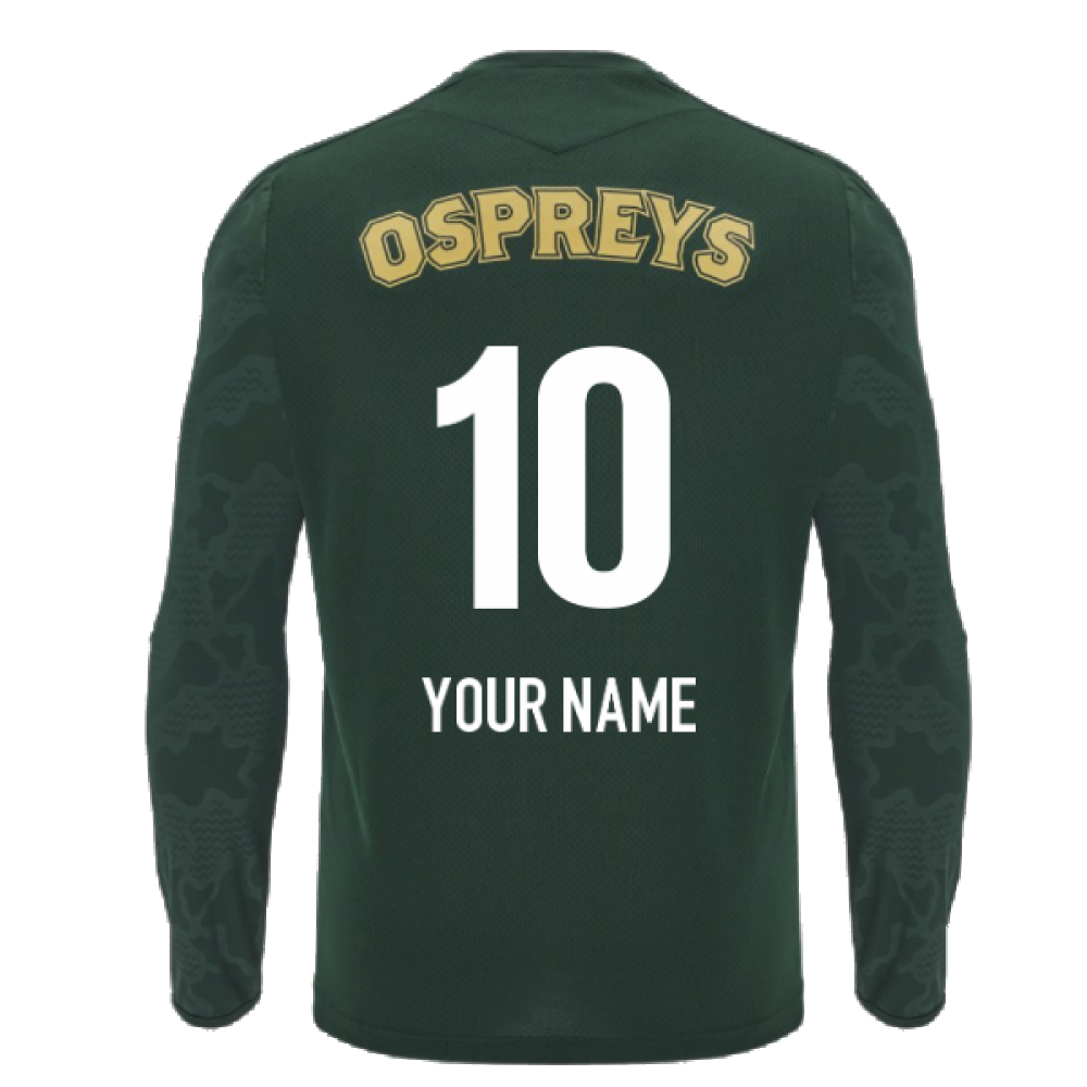 2024-2025 Ospreys Rugby LS Poly Training Shirt (Green) (Your Name) Product - Hero Shirts Macron   