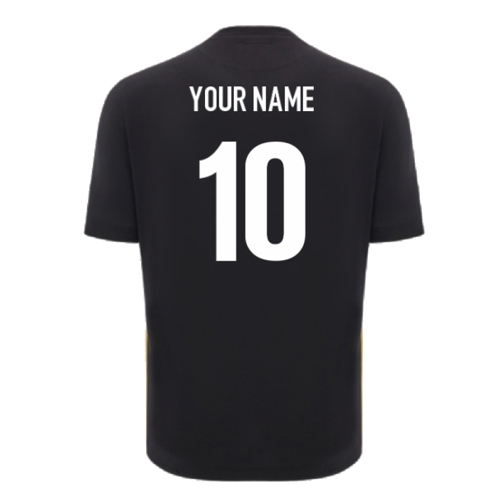 2024-2025 Wales Rugby Travel Cotton T-Shirt (Black) - Kids (Your Name) Product - Hero Shirts Macron   