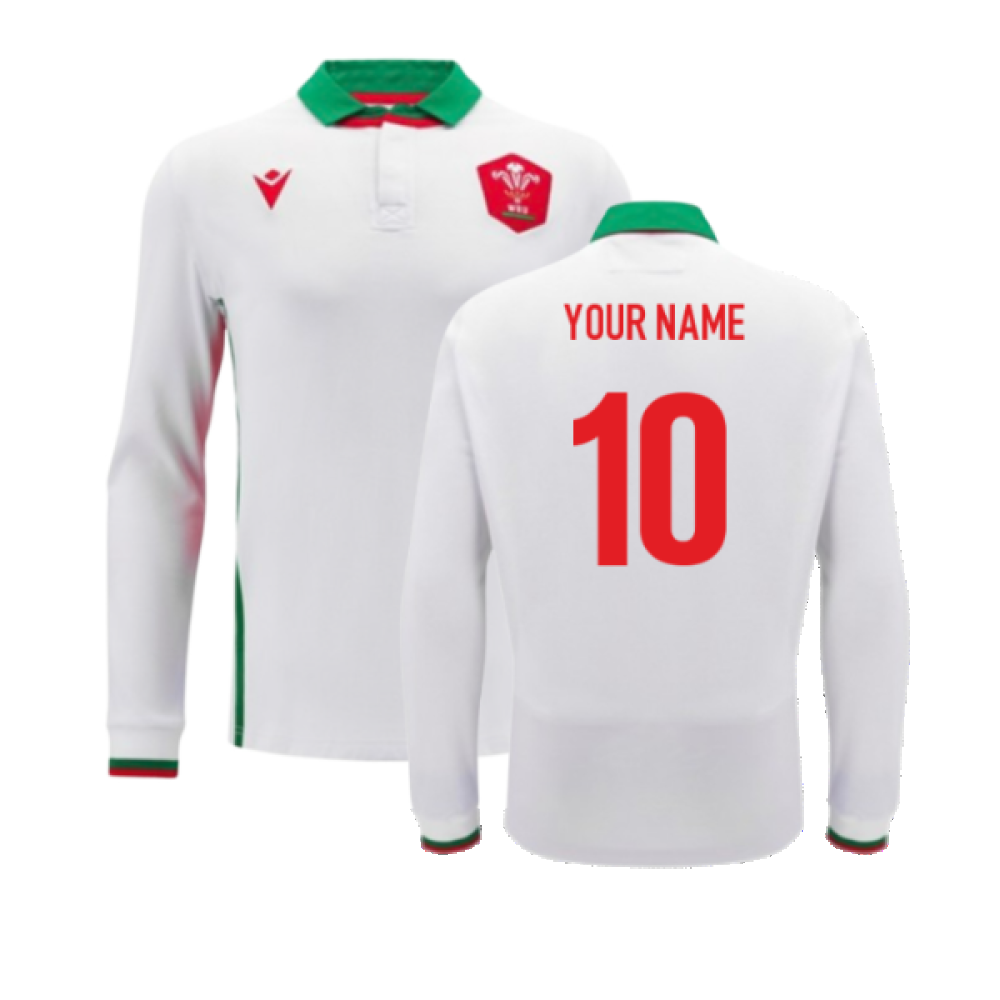 2024-2025 Wales Away Cotton LS Rugby Shirt (Your Name) Product - Hero Shirts Macron   