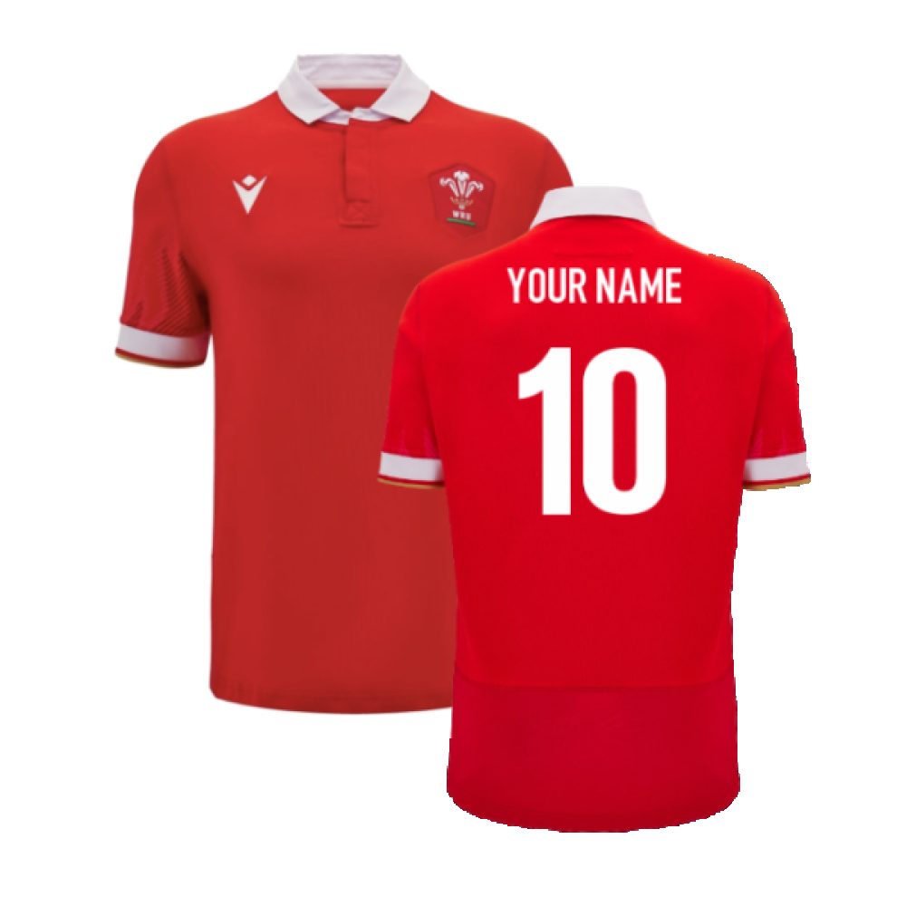 2024-2025 Wales WRU Home Cotton Rugby Shirt (Kids) (Your Name) Product - Hero Shirts Macron   