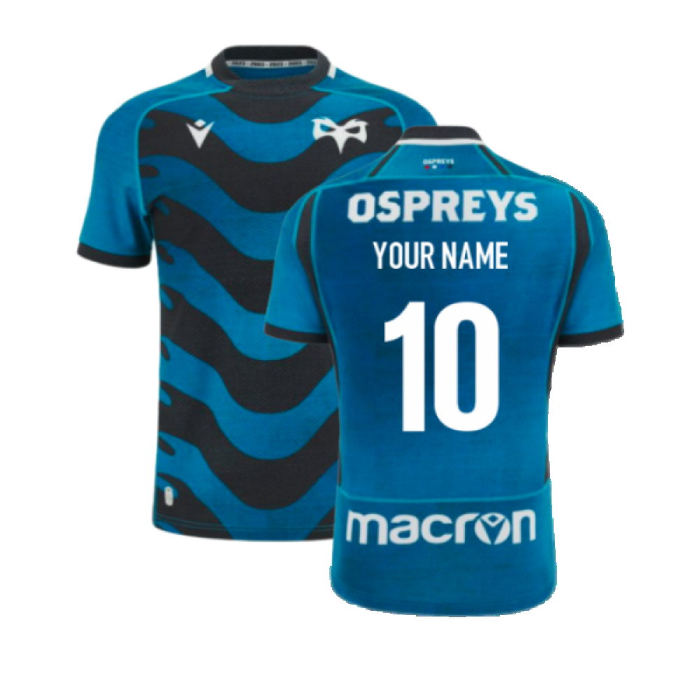 2023-2024 Ospreys Rugby Slim Fit Training Jersey (Blue) (Your Name) Product - Hero Shirts Macron   