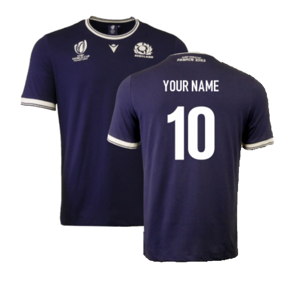 Scotland Mens RWC 2023 Cotton T-Shirt - Navy (Your Name) Product - Hero Shirts Macron   