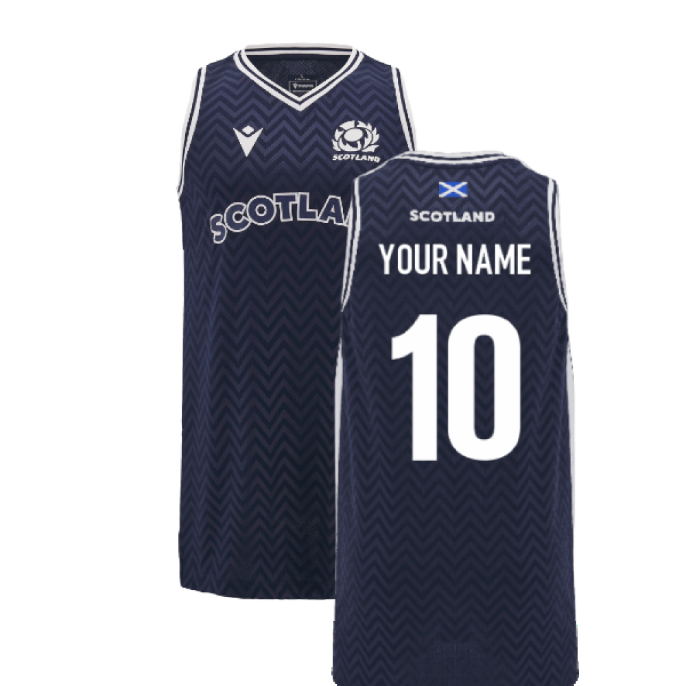 2024-2025 Scotland Rugby Basketball Singlet (Navy) (Your Name) Product - Hero Shirts Macron   