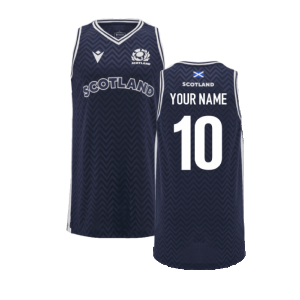 2024-2025 Scotland Rugby Basketball Singlet (Navy) - Kids (Your Name) Product - Hero Shirts Macron   