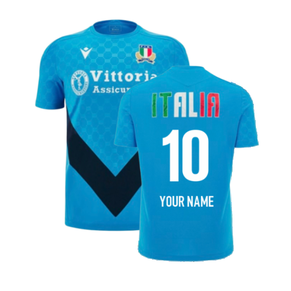 2024-2025 Italy Rugby Training Shirt (Blue) (Your Name) Product - Hero Shirts Macron   