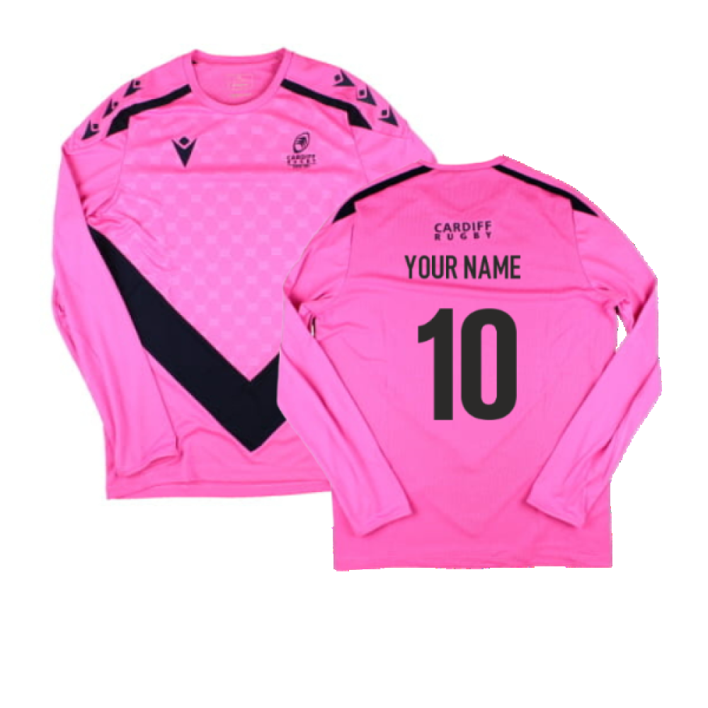 2024-2025 Cardiff Blues Rugby LS Training Shirt (Pink) (Your Name) Product - Hero Shirts Macron   