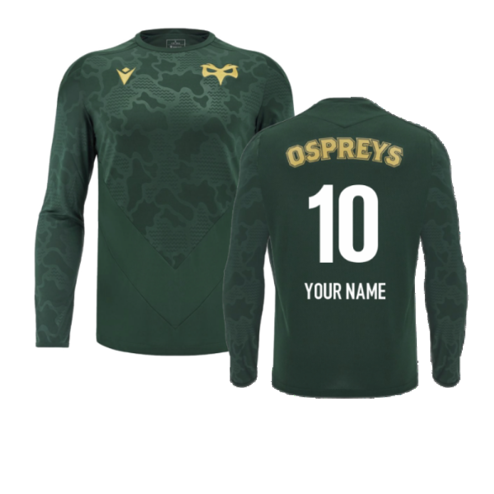 2024-2025 Ospreys Rugby LS Poly Training Shirt (Green) (Your Name) Product - Hero Shirts Macron   