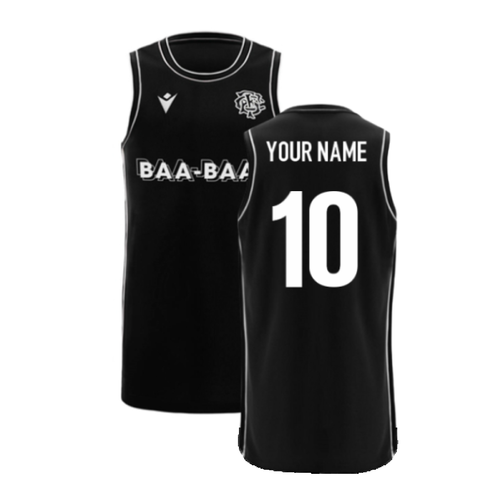 2024-2025 Barbarians Rugby Training Basketball Singlet (Black) (Your Name) Product - Hero Shirts Macron