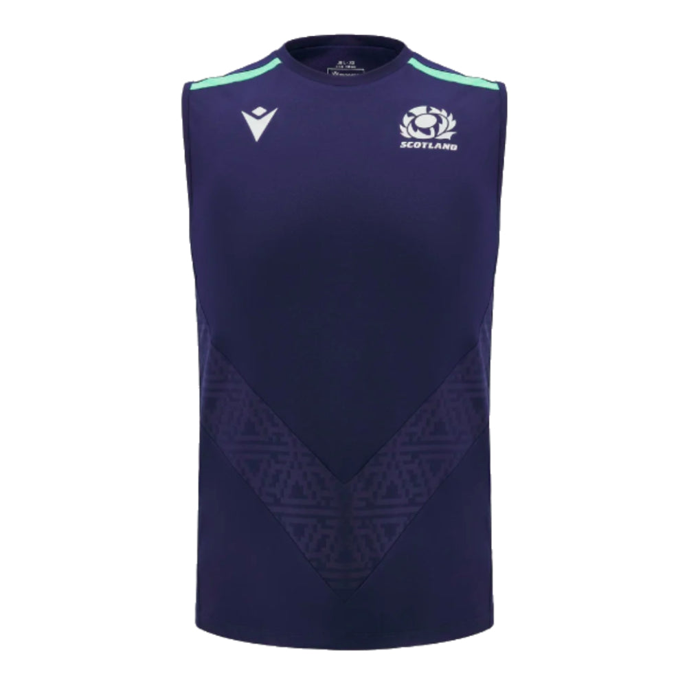 2024-2025 Scotland Rugby Training Vest (Navy) - Kids Product - Sleeveless Macron   