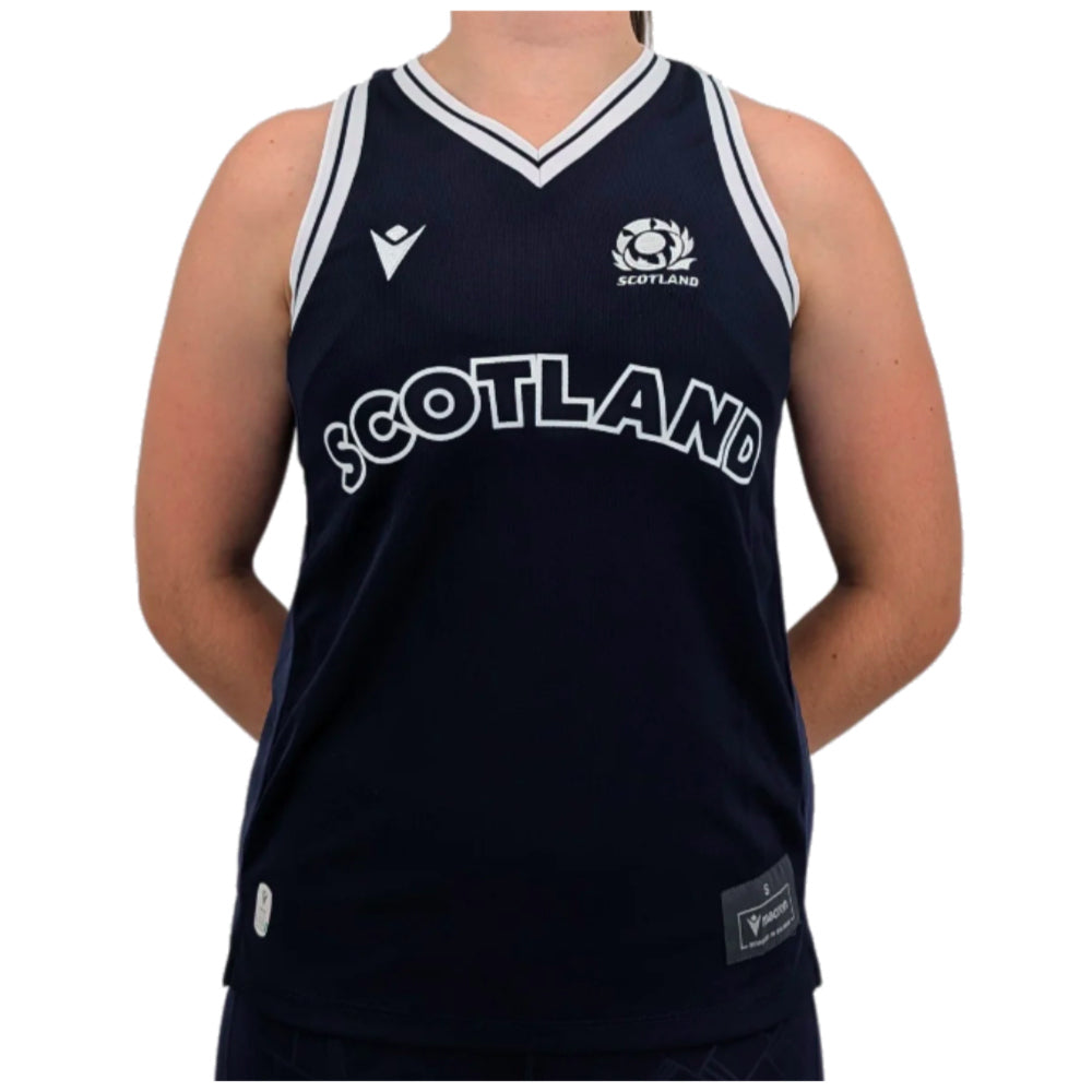 2024-2025 Scotland Rugby Training Singlet (Navy) - Womens Product - Sleeveless Macron   