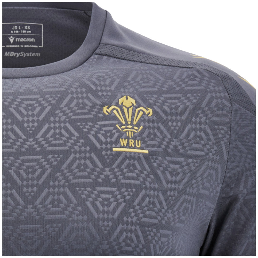 2024-2025 Wales WRU Rugby Training Poly Shirt (Anthracite) - Kids Product - Training Shirts Macron   