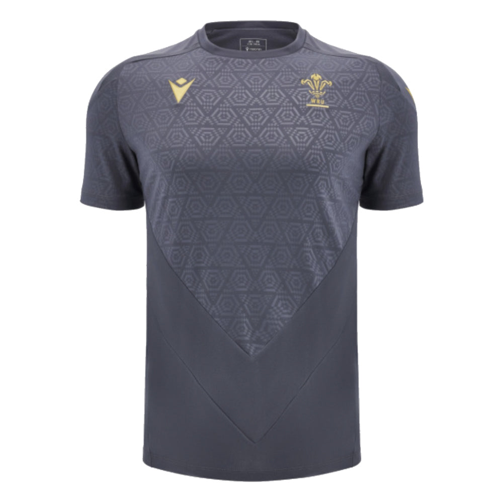 2024-2025 Wales WRU Rugby Training Poly Shirt (Anthracite) - Kids Product - Training Shirts Macron   