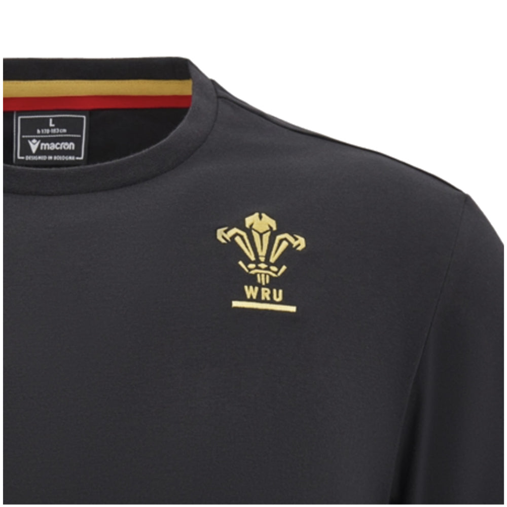 2024-2025 Wales Rugby Travel Cotton T-Shirt (Black) Product - T-Shirt Macron   