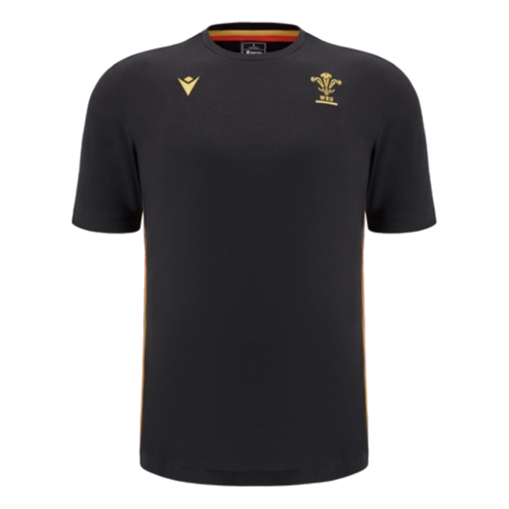 2024-2025 Wales Rugby Travel Cotton T-Shirt (Black) Product - T-Shirt Macron   