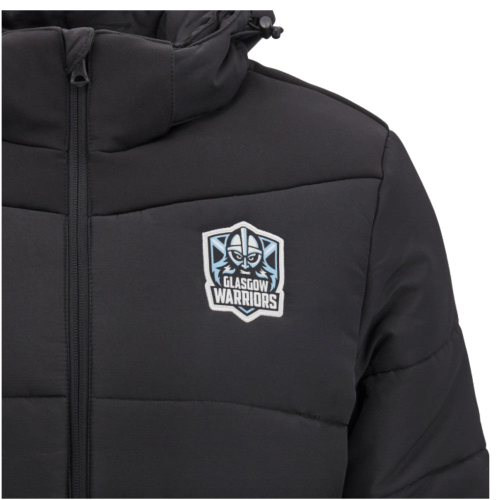 2024-2025 Glasgow Warriors Travel Long Padded Jacket (Black) Product - Jackets Macron   