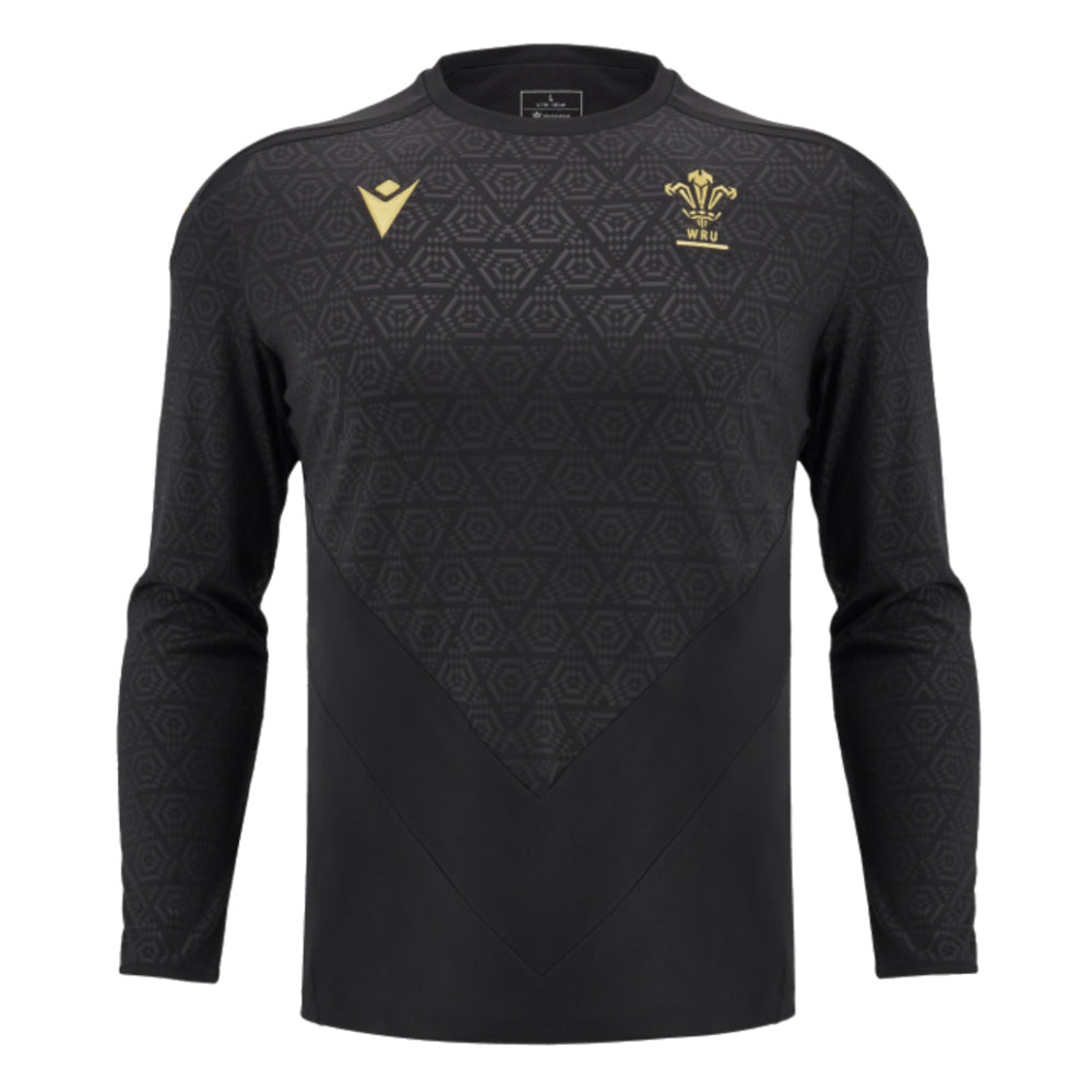 2024-2025 Wales Rugby LS Poly Training Shirt (Black) Product - Training Shirts Macron   