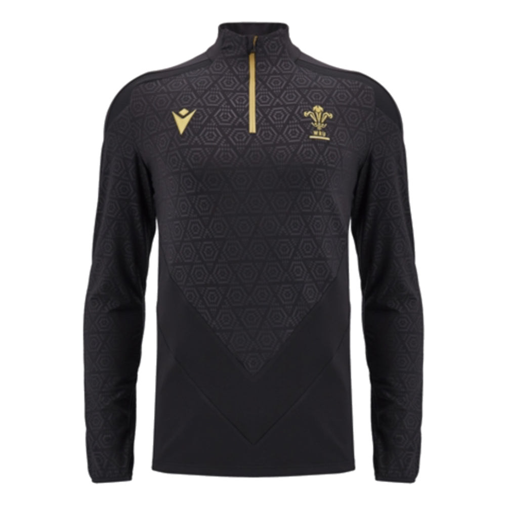 2024-2025 Wales Rugby Training 1/4 Zip Top (Black) Product - Training Tops Macron   