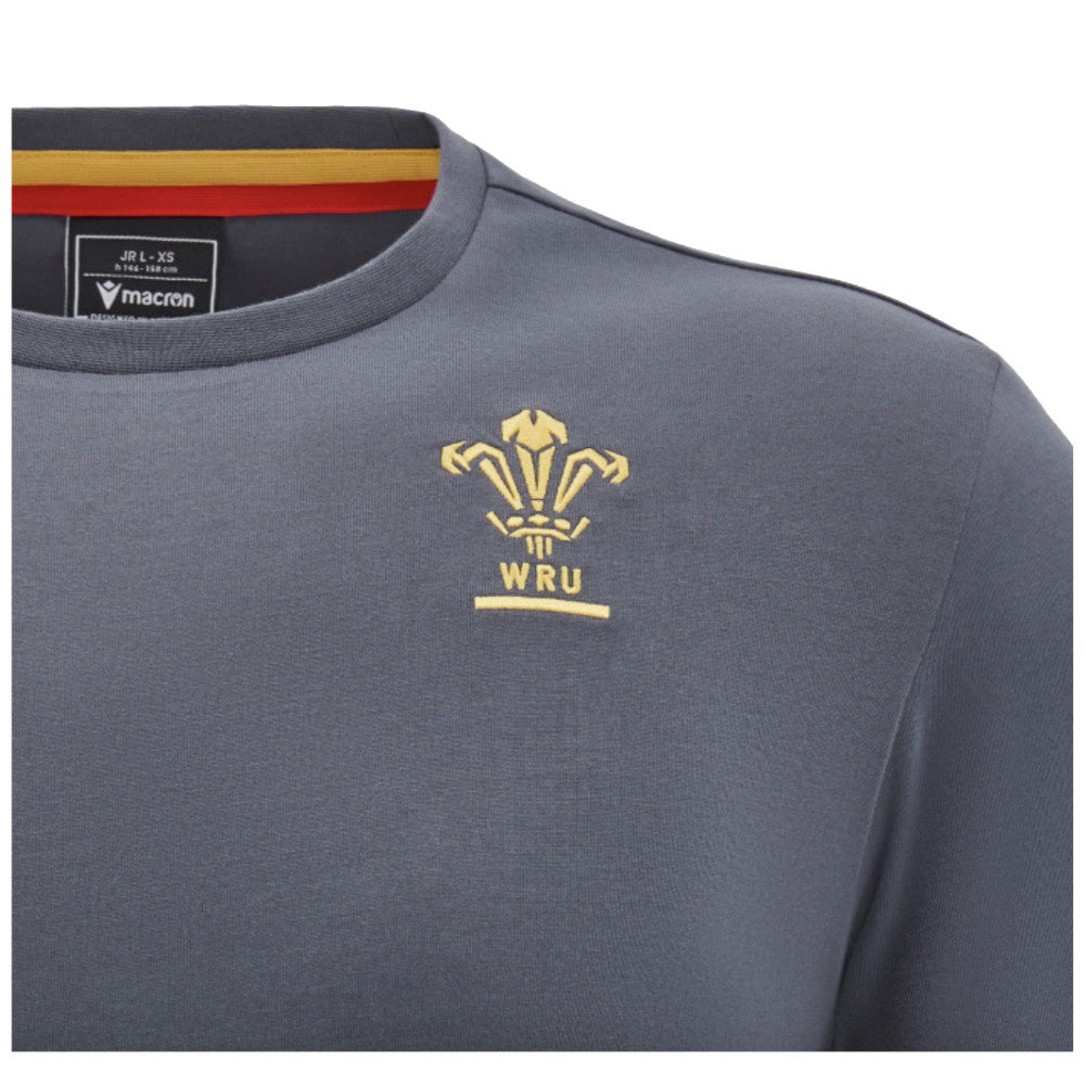 2024-2025 Wales Rugby Travel Cotton T-Shirt (Anthracite) - Kids Product - T-Shirt Macron   