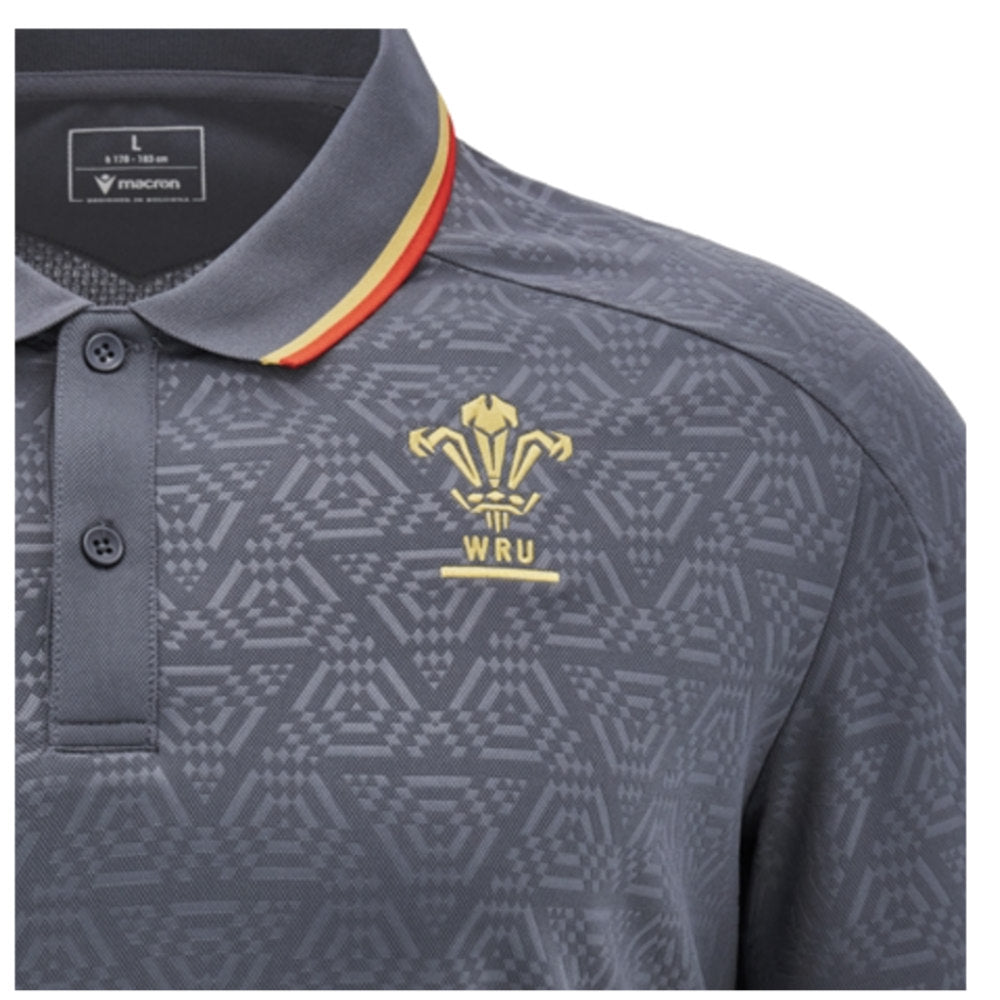 2024-2025 Wales WRU Rugby Travel Polo Shirt (Anthracite) - Kids Product - Polo Shirts Macron   