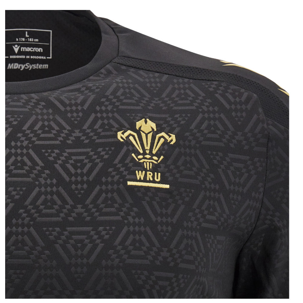 2024-2025 Wales WRU Rugby LS Training Shirt (Black) - Kids Product - Training Shirts Macron   