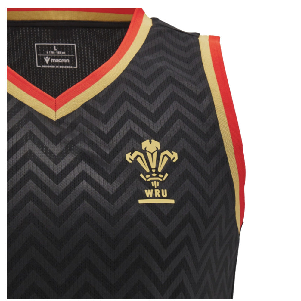 2024-2025 Wales Rugby Training Basketball Singlet (Black) Product - Sleeveless Macron   