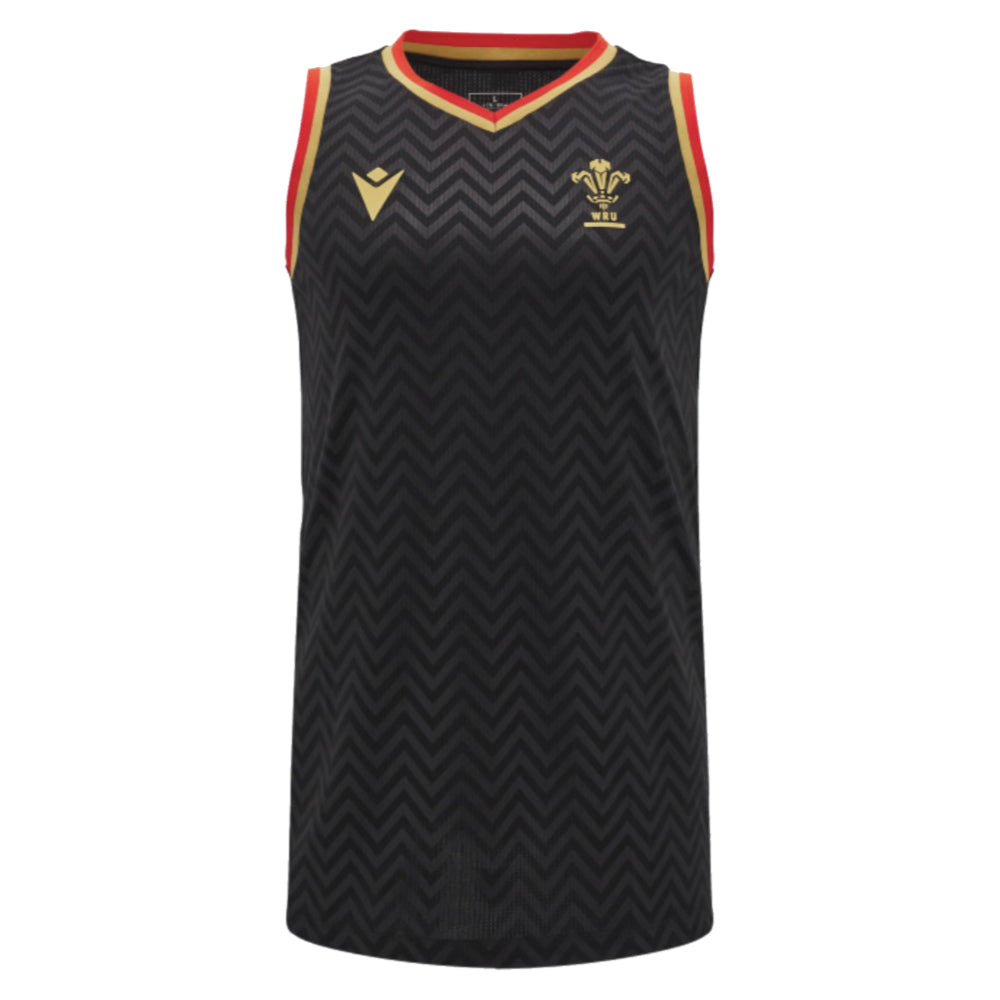 2024-2025 Wales Rugby Training Basketball Singlet (Black) Product - Sleeveless Macron   